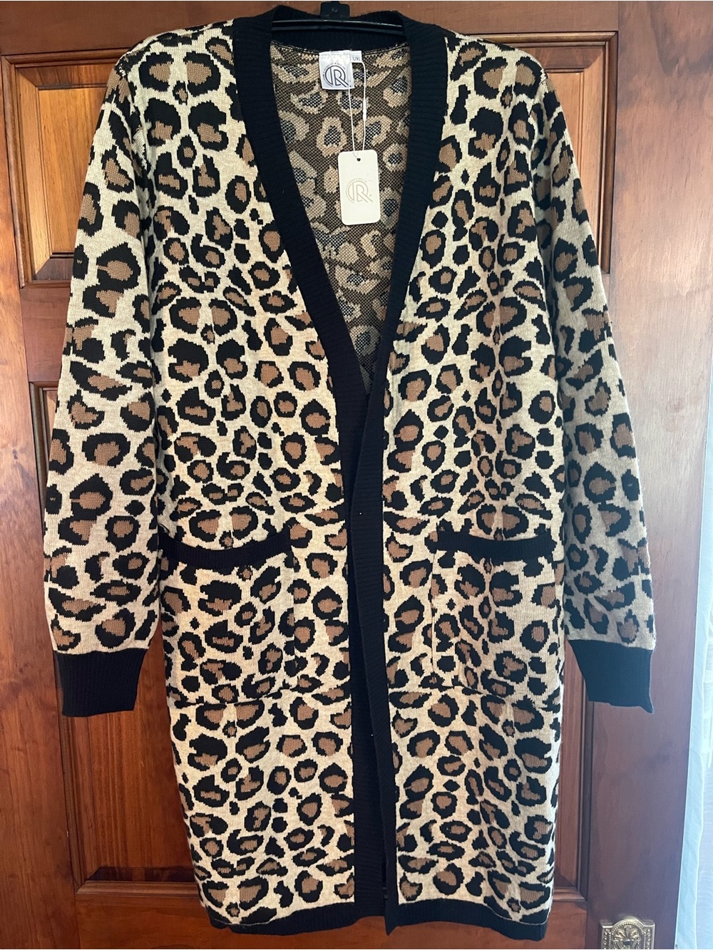 Leopard Print Open-Front Cardigan Sweater - Black & Tan